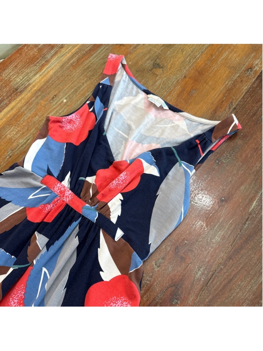 Boden Floral Maxi Dress Navy Pink Blue Jersey Sleeveless Size 4 Long